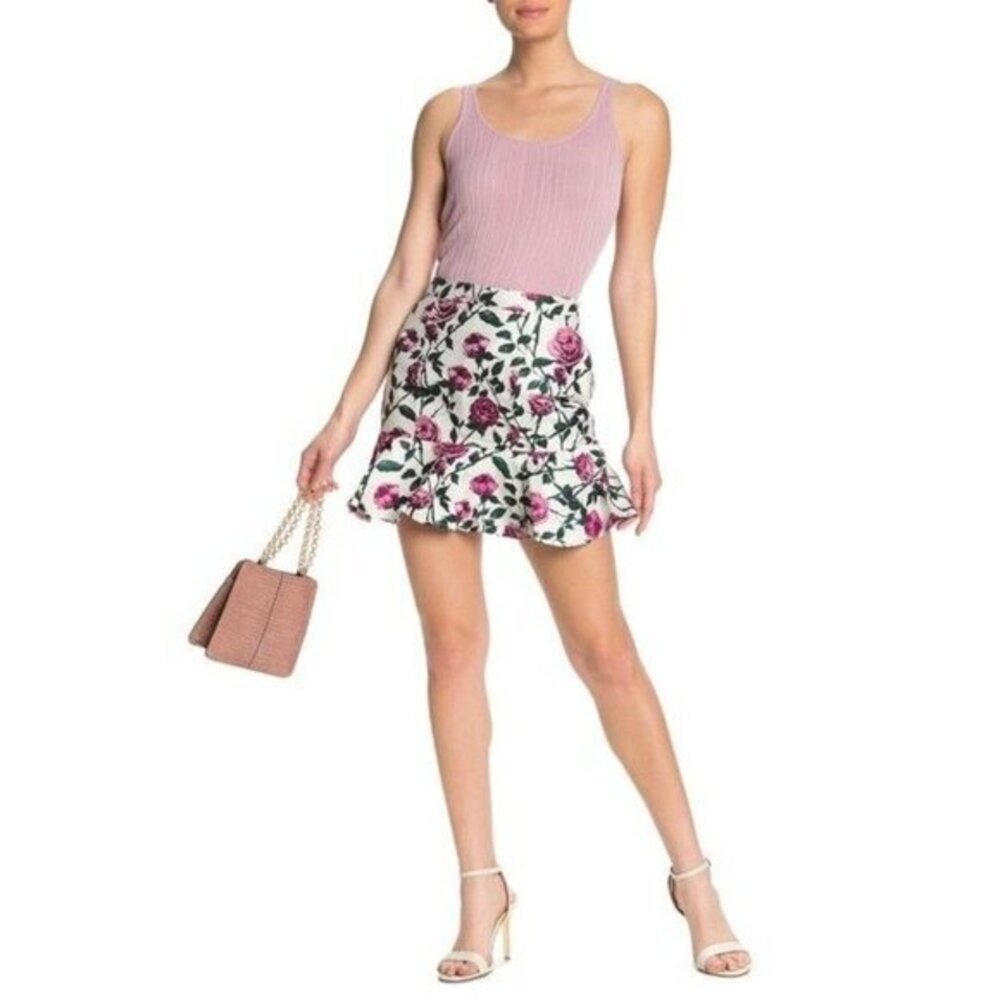 Endless Rose Mini Skirt Floral Print Jacquard Ruffled Hemline Skirt SZ S New